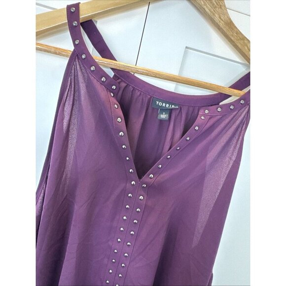 Torrid Georgette Embellished Tank in Winter Bloom Plum Size 1 - Picture 6 of 14